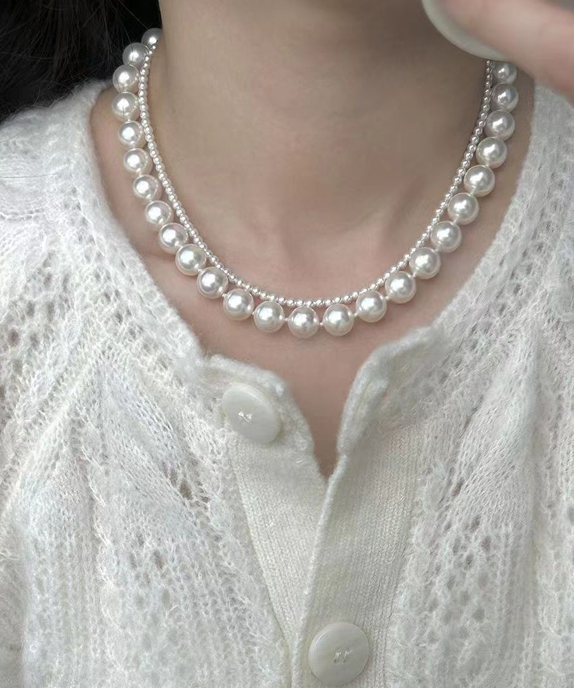White Sterling Silver Pearl Graduated Bead Necklac Two Piece Set