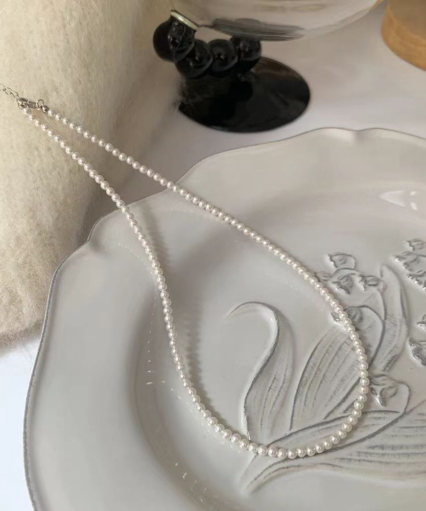 White Sterling Silver Pearl Graduated Bead Necklac Two Piece Set