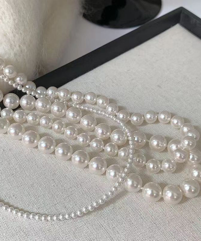 White Sterling Silver Pearl Graduated Bead Necklac Two Piece Set