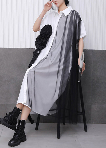 White Tulle Patchwork Maxi Dress Short Sleeve