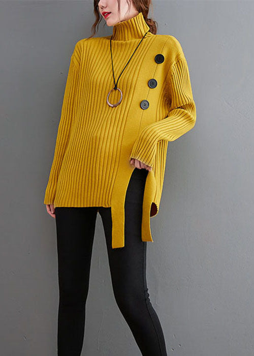 Yellow Asymmetrical Patchwork Knit Sweaters Winter
