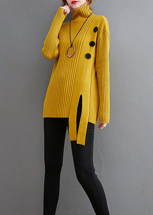 Yellow Asymmetrical Patchwork Knit Sweaters Winter