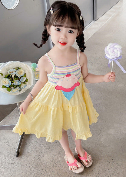 Yellow Embroideried Ruffled Patchwork Slip Mid Dress Sleeveless