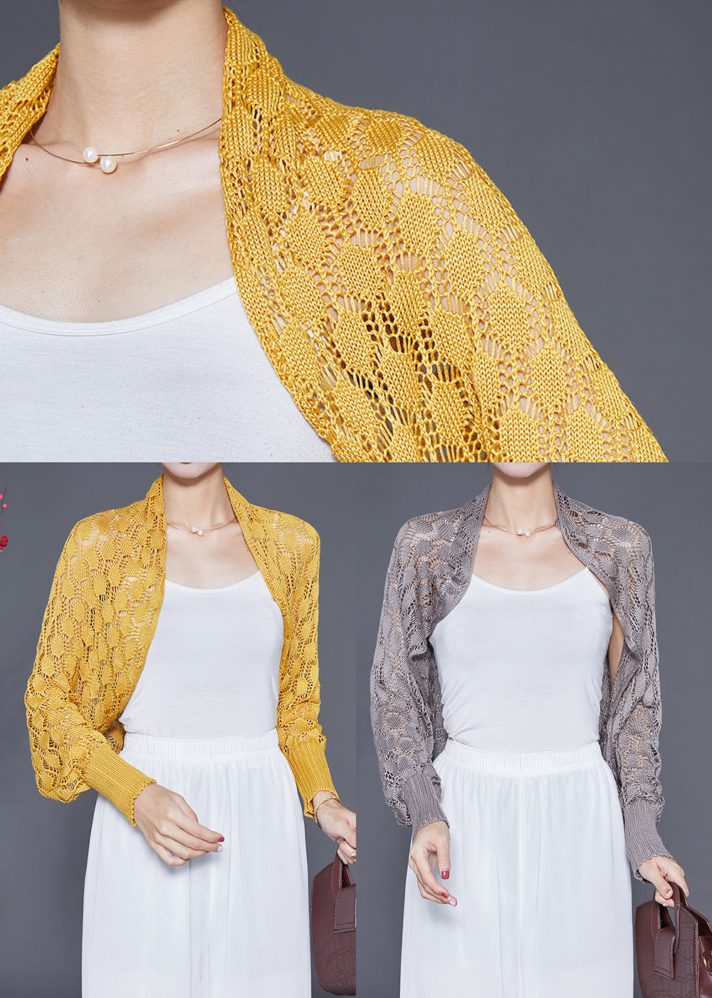 Yellow Oversized Hollow Out Knit Cardigan Fall