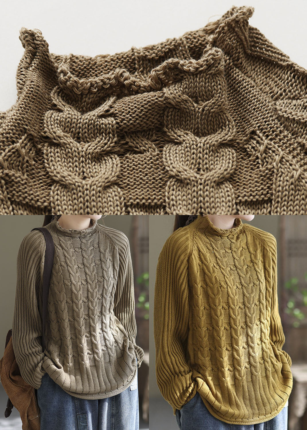 Yellow Turtle Neck Warm Knit Sweaters Winter