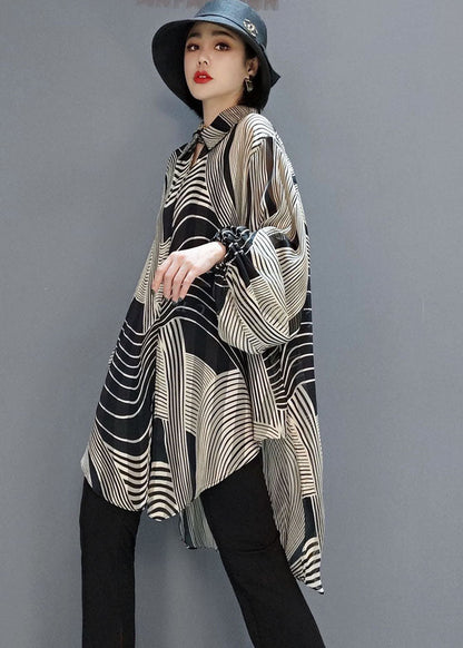 Low High Design Striped Chiffon Shirt Blouse