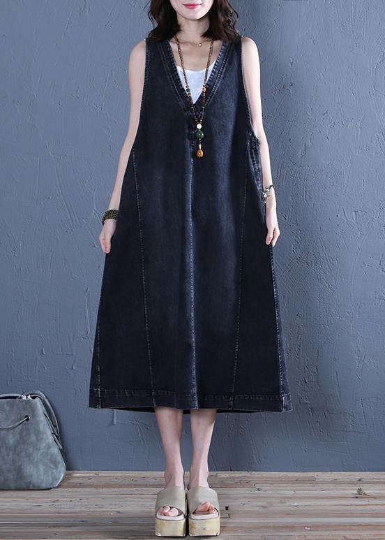 V Neck Sleeveless Cotton Ideas Denim Blue Cotton Robes Dresses