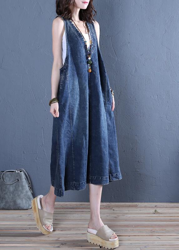 V Neck Sleeveless Cotton Ideas Denim Blue Cotton Robes Dresses