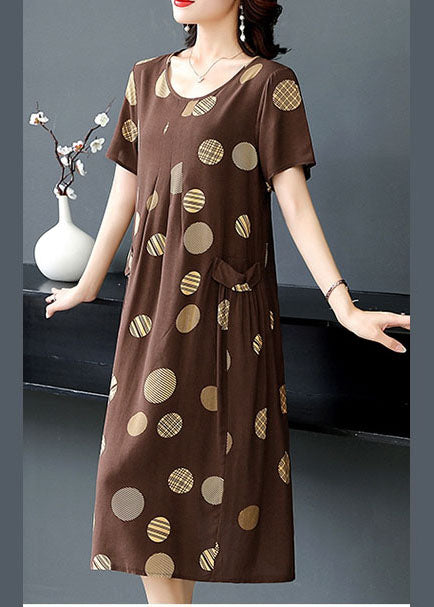 Coffee Dot Cotton Linen Summer Maxi Dresses