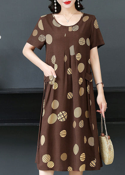 Coffee Dot Cotton Linen Summer Maxi Dresses