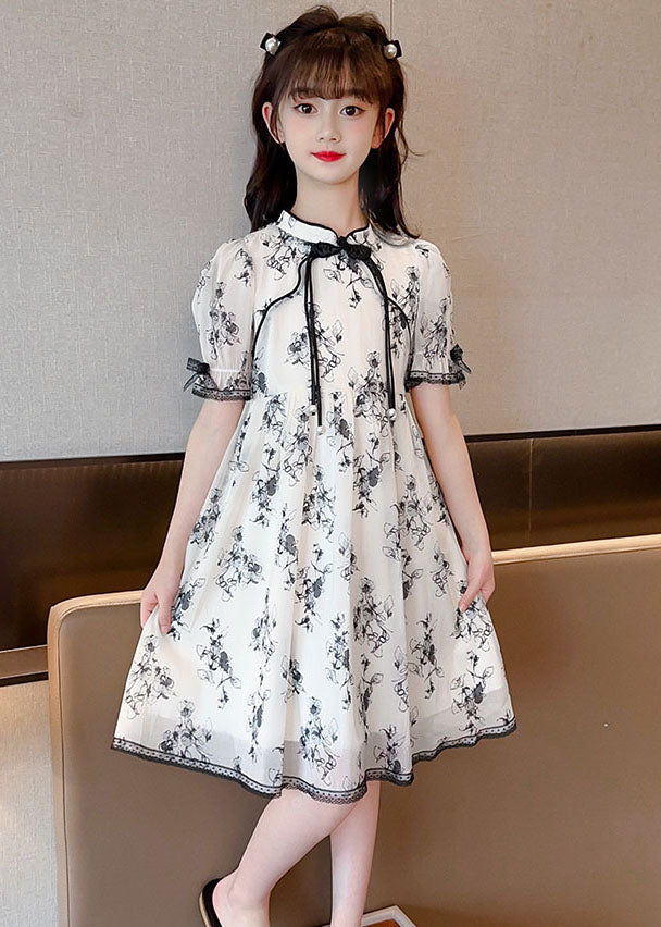 Chinese Style Black Tasseled Print Patchwork Chiffon Baby Dress Summer