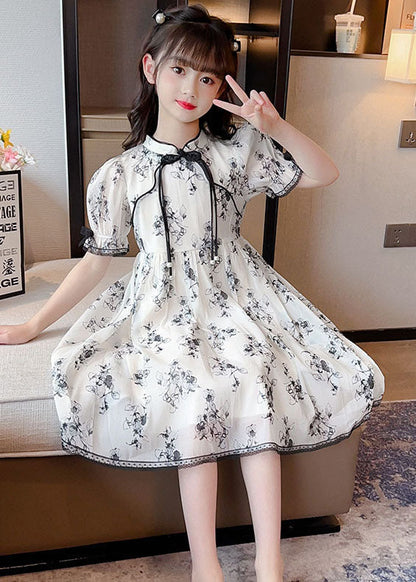 Chinese Style Black Tasseled Print Patchwork Chiffon Baby Dress Summer