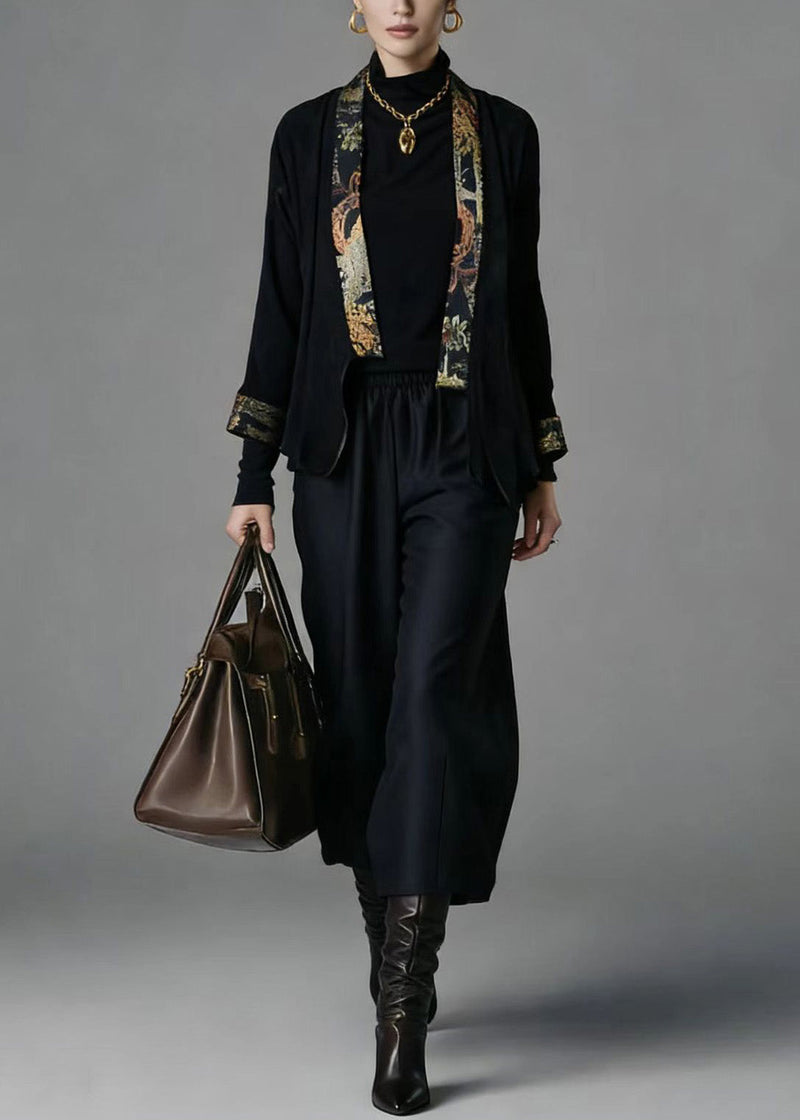 Chinese Style Cardigans and Wide Leg Pants Silk Two Pieces Set Spring
