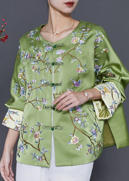 Chinese Style Green Print Silk Coat Spring