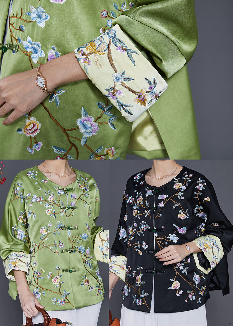 Chinese Style Green Print Silk Coat Spring