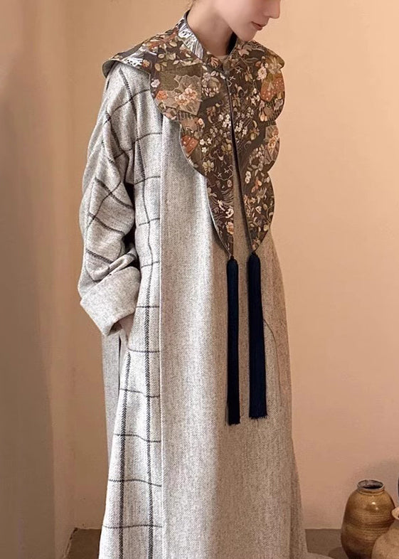 Chinese Style Grey Cape and Dress Cotton Two-piece Set Spring