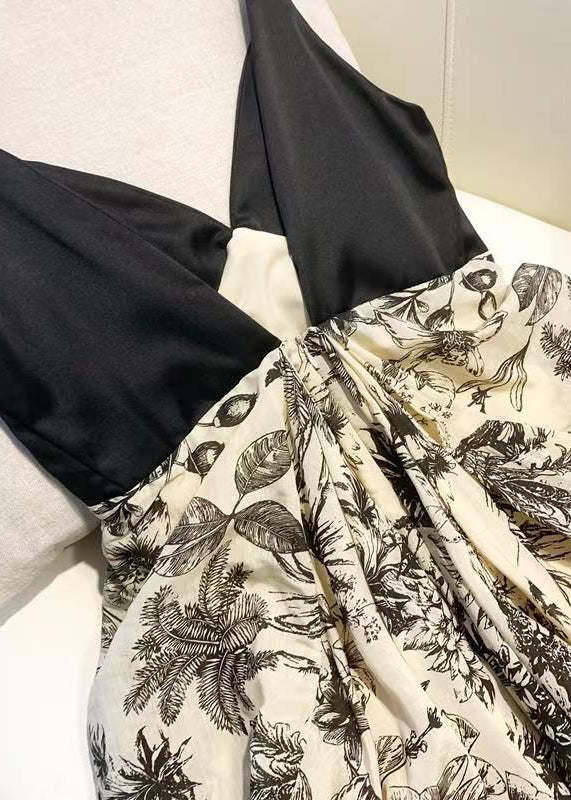 Chinese Style Ink Wash V-neck Open Back Suspender Long Dresses Summer