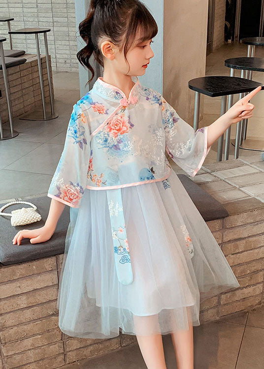 Chinese Style Pink Embroideried Patchwork Chiffon Kids Dress Summer