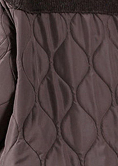 Chocolate Knitted High Neck Combed Rhombic Plaid Cotton Sweater