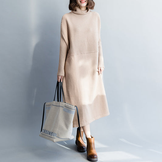 Christmas Sweater Dress Outfit High Neck Nude Diy Knit Dress