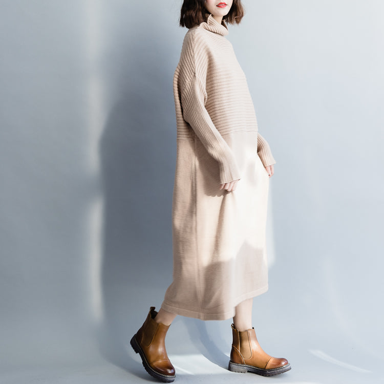 Christmas Sweater Dress Outfit High Neck Nude Diy Knit Dress