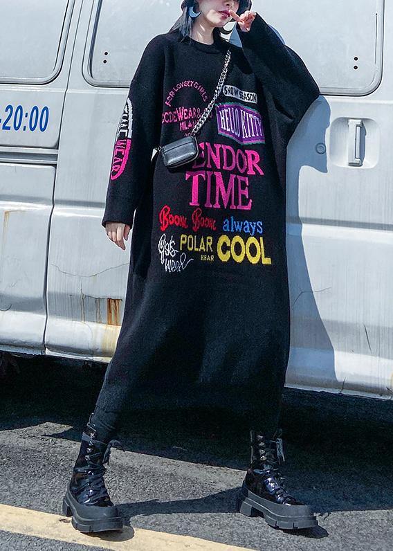 Christmas O Neck Sweater Dresses Black Letter Daily Sweater Dresses