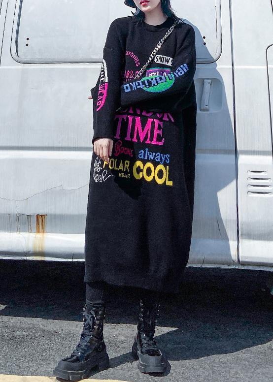 Christmas O Neck Sweater Dresses Black Letter Daily Sweater Dresses