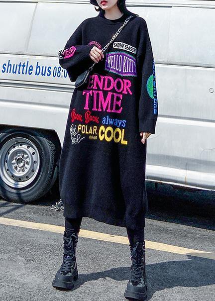 Christmas O Neck Sweater Dresses Black Letter Daily Sweater Dresses