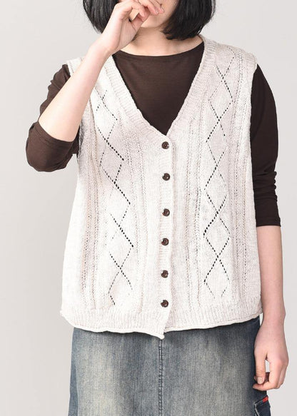 Chunky Beige Sweater Coat V Neck Knitted Coat Sleeveless