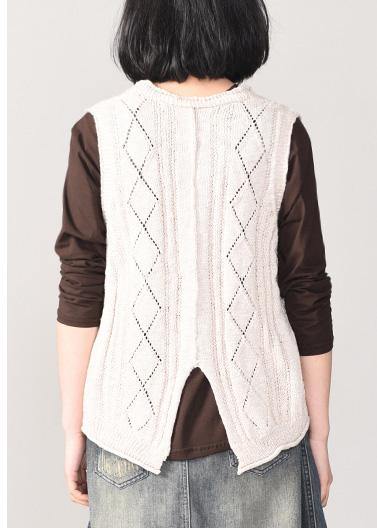 Chunky Beige Sweater Coat V Neck Knitted Coat Sleeveless