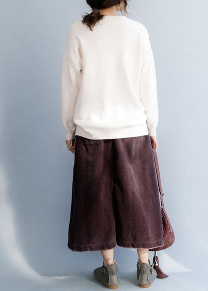 Chunky Beige Sweater Tops O Neck Clothing Animal Print Knitwear