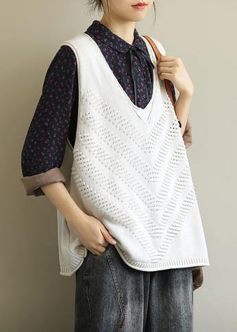 Chunky Beige Fall V Neck Sleeveless Knitwear