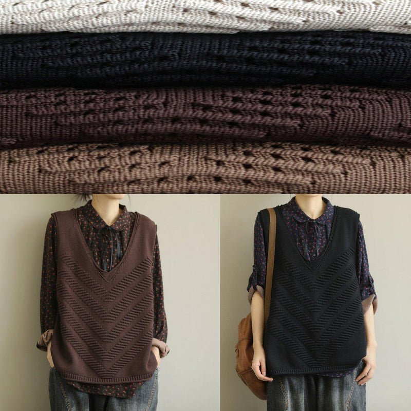 Chunky Beige Fall V Neck Sleeveless Knitwear
