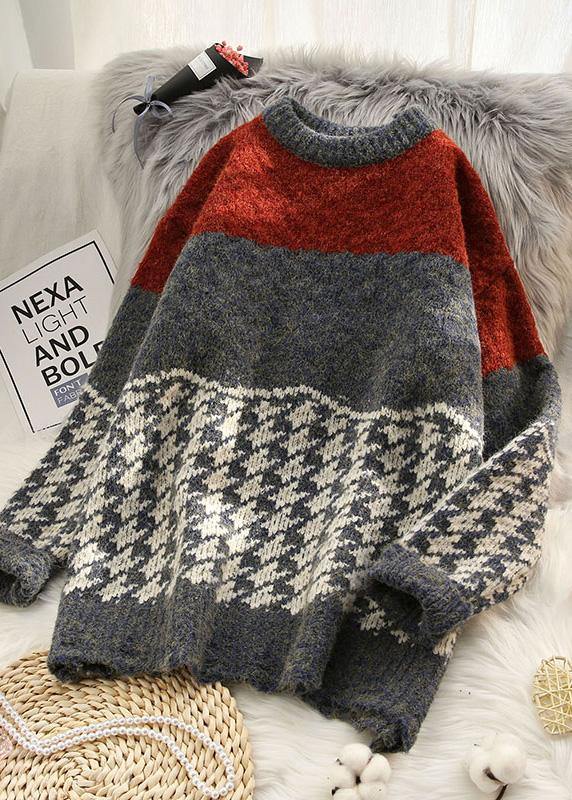 Chunky Burgundy Knitted T Shirt O Neck Baggy Spring Knitted Blouse