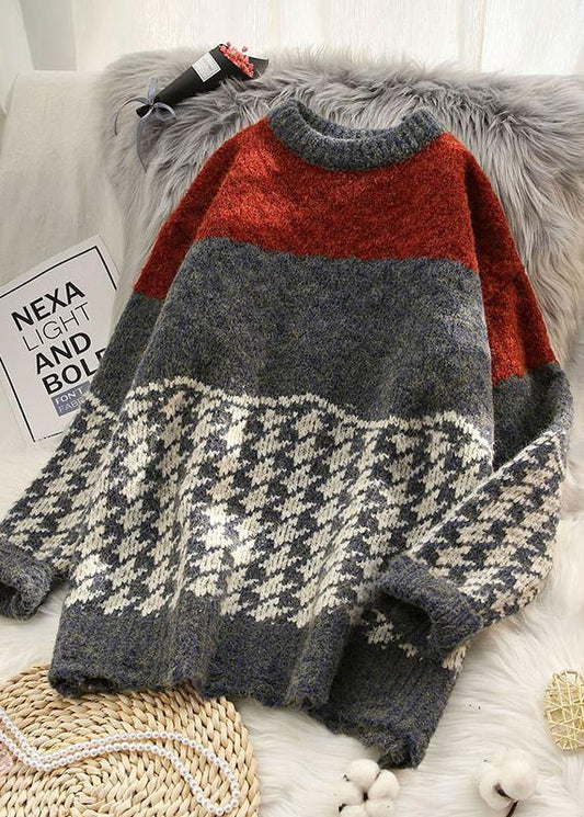 Chunky Burgundy Knitted T Shirt O Neck Baggy Spring Knitted Blouse