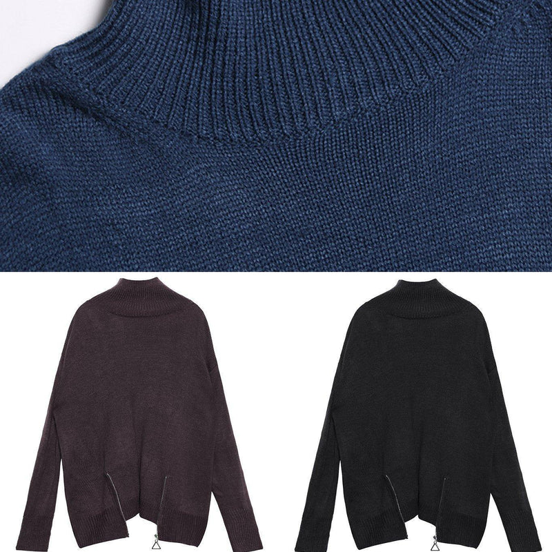 Chunky Chocolate Crane Tops High Neck Batwing Sleeve Knitwear