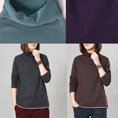 Chunky Dark Gray Knit Blouse Oversize High Neck Sweaters Fall