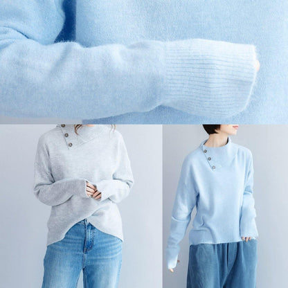 Chunky Gray Blouse Lapel Collar Fall Winter Knitted Blouse
