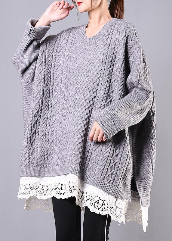 Chunky Gray Sweaters Clothing O Neck Batwing Sleeve Knit Tops