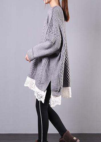 Chunky Gray Sweaters Clothing O Neck Batwing Sleeve Knit Tops