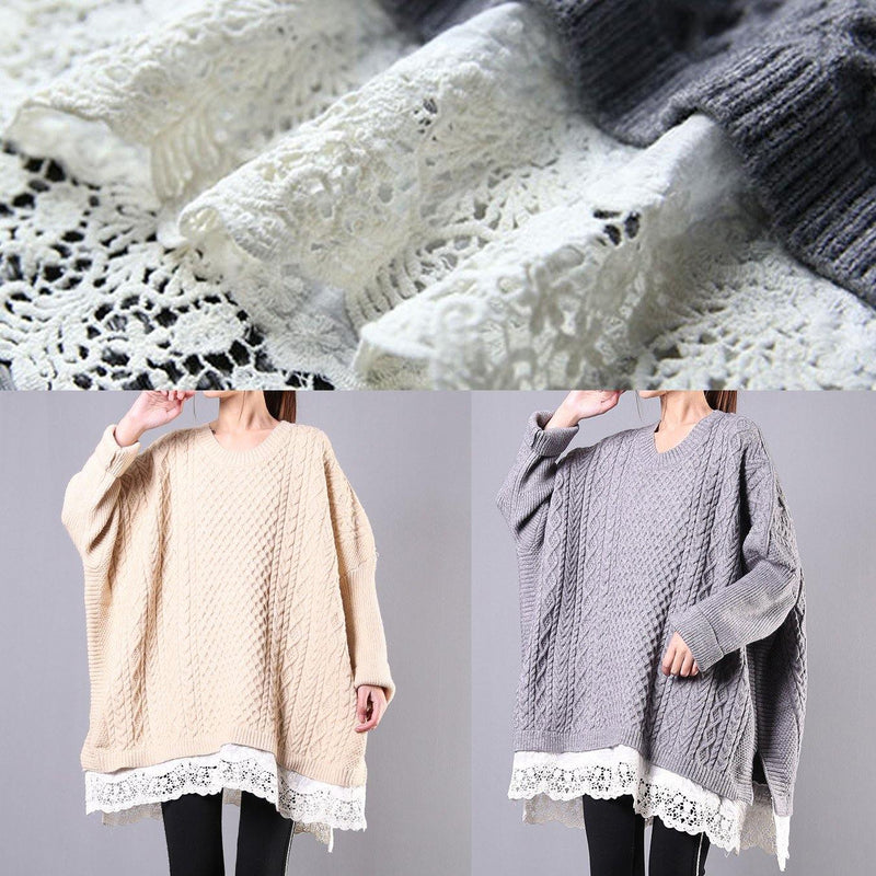 Chunky Gray Sweaters Clothing O Neck Batwing Sleeve Knit Tops