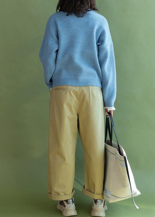 Chunky Light Blue Sweater Coat Fall Ruffles Collar Sweaters