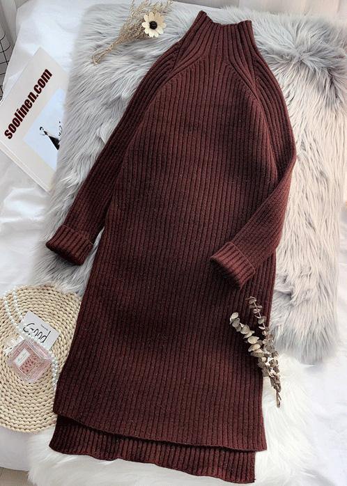 Chunky Low High Design Sweater High Neck Dress Outfit Quotes Chocolate Baggy Sweater Dresses