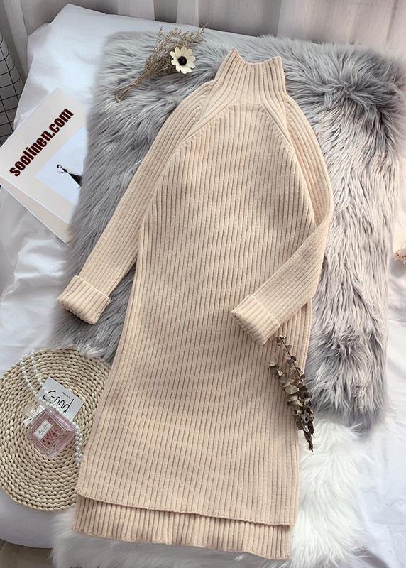 Chunky Low High Design Sweater High Neck Dress Outfit Quotes Chocolate Baggy Sweater Dresses