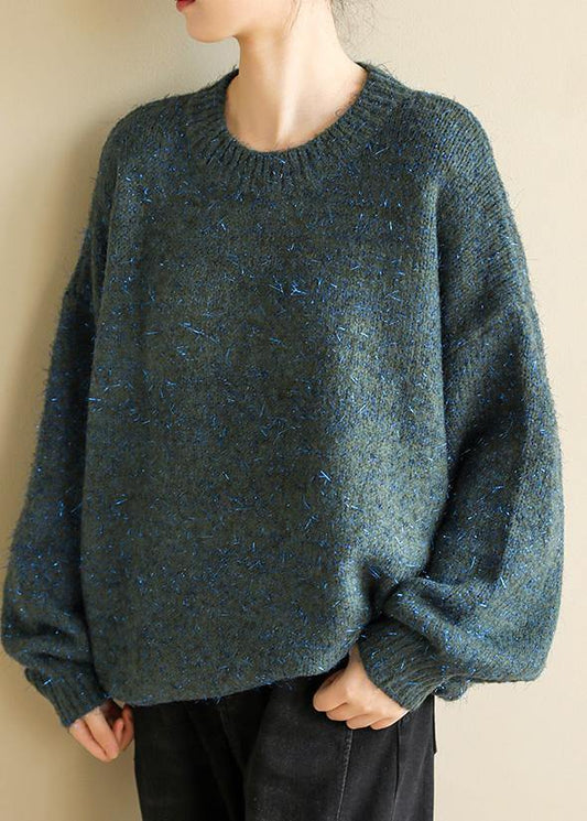 Chunky O Neck Army Green Sweaters Wild Knit Blouse