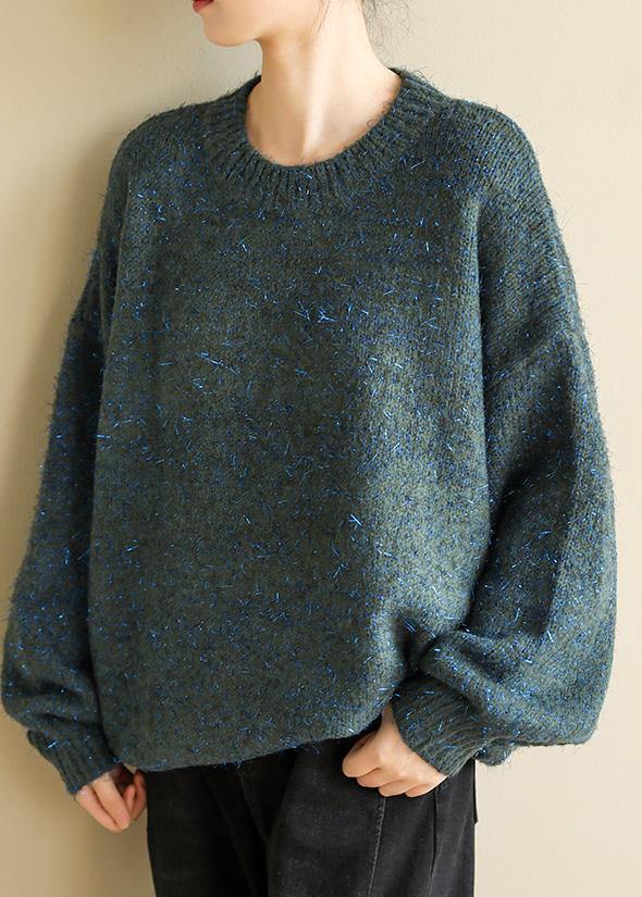 Chunky O Neck Army Green Sweaters Wild Knit Blouse