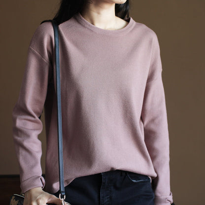 Chunky Pink Winter Sweater Loose Fitting Knitted Blouses O Neck Top Rabbit Fur