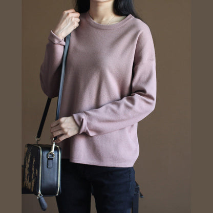 Chunky Pink Winter Sweater Loose Fitting Knitted Blouses O Neck Top Rabbit Fur