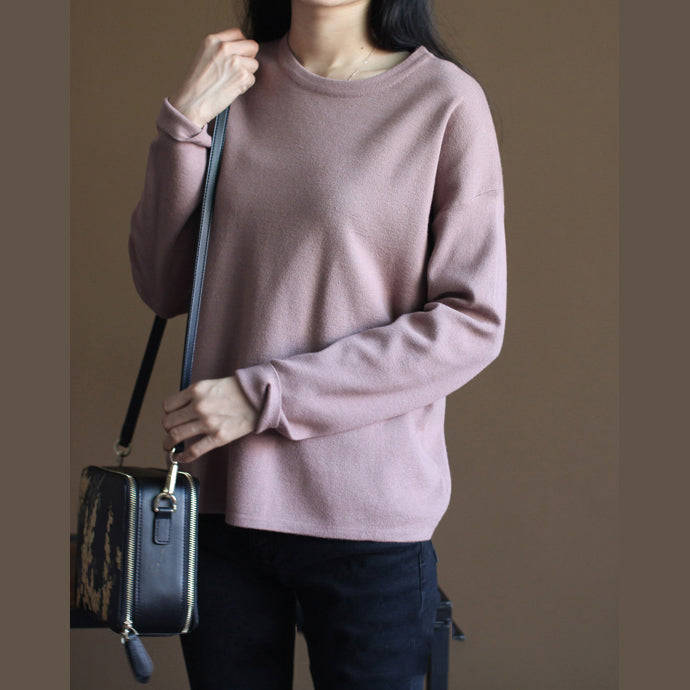 Chunky Pink Winter Sweater Loose Fitting Knitted Blouses O Neck Top Rabbit Fur