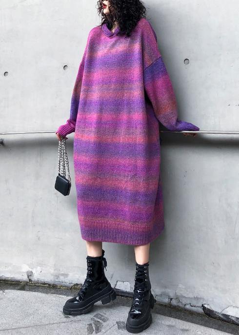 Chunky Rose Purple Sweater Wardrobes Moda Hooded Thick Art Knitwear